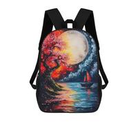 Sinyumoney Starry Night Village Bolsas Escolares Para La Escuela Secundaria, Mochilas Casual Para El Campus, Viajes Y Deportes Al Aire Libre, Temporada de luna completa, 17"