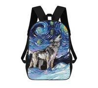 sinyumoney Starry Night Wolf Mochila Escolar Infantil Con Impresión 3D, Mochila Escolar Informal Para Niños De Primaria Y Secundaria 17inch