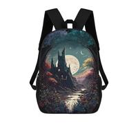 sinyumoney Starry Sky Journey -1 Mochila, mochila de ocio, mochila escolar, mochila de trabajo, mochila de viaje, perfecta para viajes, trabajo y uso diario, Castle Under The Moonlit Sky, 17"
