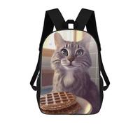 sinyumoney Steampunk Cat with Big Eyes School Bags High Secondary School Bags Casual Backpack for Campus, Outdoor Travel Sports, Curious Cat Eyeing Waffles, 17"