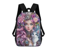 sinyumoney Steampunk Floral Fantasy with Cat-1 Mochilas Infantiles Impresas En 3D De 17 Pulgadas. Mochila Escolar Informal Impresa En 3D Para Niños De Primaria Y Secundaria.
