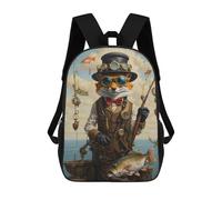 sinyumoney Steampunk Fox Bass Fishing Mochila Escolar Para Niñas Y Niños, Mochilas De Gran Capacidad, Mochilas Ligeras Para Niños Y Estudiantes 17inch