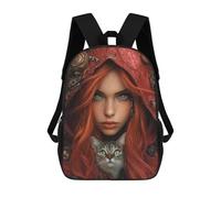 sinyumoney Steampunk Redhead with Cat 17inch Mochila Escolar Impresa En 3D Para Niños, Mochila Escolar Informal De Moda, Mochilas De Viaje Para Niños Y Estudiantes.
