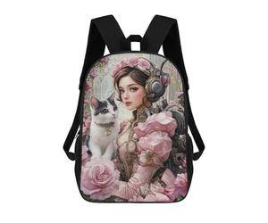 sinyumoney Steampunk Woman with Cat-1 Mochila Escolar Grande Para Niños, Niñas, Adolescentes, Hombres Y Mujeres 17inch