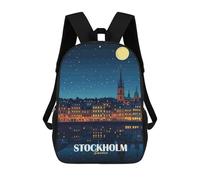 sinyumoney Stockholm Sweden Night Cityscape Illustration Mochila Infantil, Mochila Escolar Impresa En 3D, Mochila Para Niños Y Niñas, Mochila Escolar Ajustable Para La Escuela Primaria 17inch