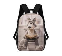 sinyumoney Stuffed Wolf Reading on Toilet Mochila Escolar Para El Trabajo, Negocios, Universidad Y Escuela Para Niñas Y Adolescentes 17inch