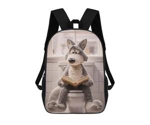 sinyumoney Stuffed Wolf Reading on Toilet Mochila Escolar Para El Trabajo, Negocios, Universidad Y Escuela Para Niñas Y Adolescentes 17inch