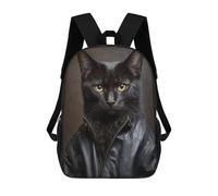 sinyumoney Stylish Black Cat in Leather Jacket Mochila Escolar Mochilas Escolares Para Niñas Y Niños Mochila Con Bolsillo Mochila Escolar De Moda Para Niños 17inch