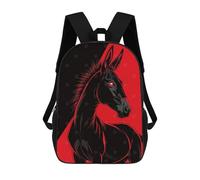 sinyumoney Stylized Black Donkey with Red Background Mochila Infantil Para Niñas, Mochila Escolar 3D, Mochila Para Niños Pequeños, Mochila Informal De Día, Mochila Escolar De Moda 17inch