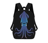 sinyumoney Stylized Blue Squid on Black Background Mochila Escolar, Mochila De Negocios Para Portátil, Mochila Unisex Informal Para Niños/niñas/adolescentes 17inch