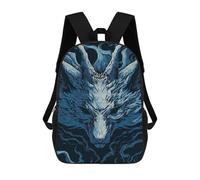 sinyumoney Stylized Blue Wolf Head Illustration Mochila De Moda Para Papelería, Impermeable, Informal, Para Niños/niñas/adolescentes 17inch