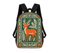 sinyumoney Stylized Deer Illustration with Floral Border Mochila Escolar Para Institutos Y Colegios Informales Para Acampar, Aventuras Al Aire Libre Y Viajes Diarios 17inch