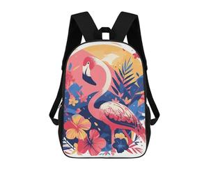 sinyumoney Stylized Flamingo with Tropical Floral Background Mochila Escolar, De Trabajo, Para Portátil, Mochila - Perfecta Para Viajes, Trabajo Y Uso Diario 17inch