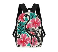 sinyumoney Stylized Flamingo with Tropical Floral Background Mochila Escolar Para Institutos Y Colegios Informales Para Acampar, Aventuras Al Aire Libre Y Viajes Diarios 17inch
