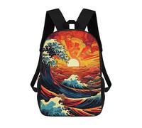 sinyumoney Stylized Ocean Waves at Sunset Mochila, Mochila Escolar Impresa En 3D, Bolsa Para El Almuerzo Escolar, Mochila De Viaje, Mochila Para Amigos, Mochila Escolar Para Niñas Y Niños 17inch