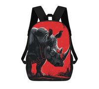 sinyumoney Stylized Rhino Illustration on Red Background Mochilas Escolares Para La Escuela Secundaria, Preparatoria, Universidad, Viajes Al Campus, Actividades Al Aire Libre Y Deportes 17inch