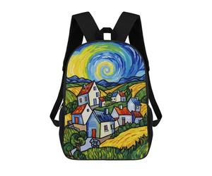 sinyumoney Stylized Village Landscape Painting Mochila Escolar Informal Para El Día A Día, Para La Escuela, El Trabajo Y Los Viajes Para Niñas Y Adolescentes 17inch