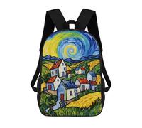 sinyumoney Stylized Village Landscape Painting Mochila Escolar Para Niñas Mochila Impermeable Mochila Informal De Día Mochila Ligera Para Niño Y Niña Mochila Escolar 17inch