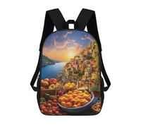 sinyumoney Sunset Over Coastal Town with Fresh Produce Mochilas Escolares, Mochilas Para Portátiles, Mochilas Unisex Informales Para Niños/niñas/adolescentes 17inch