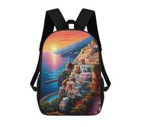 sinyumoney Sunset Over Coastal Village Mochila Infantil Escolar Para Niños Con Estampado 3D De Dibujos Animados, Mochila Escolar Para Estudiantes, Mochila Para Portátil Para Niños Y Niñas 17inch