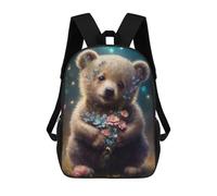 sinyumoney Sweet Bear with Flowers Mochila Escolar Infantil De 17 Pulgadas, Mochila Escolar Impresa En 3D Para Niños De Primaria Y Secundaria