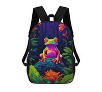 Sinyumoney Synth Pug Pixel Art Mochilas Escolares Para Niños, Bolsa De Escuela Impresa En 3D Para Niños, Estudiantes De Primaria Y Universidad, Tropical Frog Pixel Art, 17"