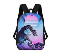sinyumoney Synthwave Wave And Sunset Mochila Infantil Para Niñas Y Niños, Mochila De Día, Escuela Primaria, Perfecta Para La Vuelta Al Cole O Educación Física, Regalos Y Viajes 17inch