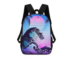 sinyumoney Synthwave Wave And Sunset Mochila Infantil Para Niñas Y Niños, Mochila De Día, Escuela Primaria, Perfecta Para La Vuelta Al Cole O Educación Física, Regalos Y Viajes 17inch