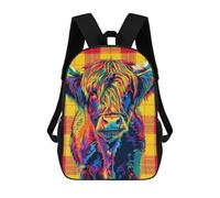sinyumoney Tartan Highland Cow Mochilas Para Niños, Mochilas Escolares Personalizadas En 3D Para Niños Y Niñas, Mochilas Escolares Grandes, Mochilas Informales Para El Día A Día 17inch