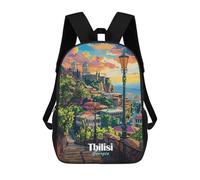sinyumoney Tbilisi, Georgia Cityscape Illustration Mochila Escolar/de Negocios, Resistente, Para Portátil, Para Adolescentes, Chicos, Mujeres Y Hombres 17inch