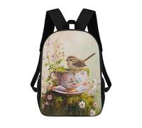 sinyumoney Tea Cup Bird Garden Decor Mochila Escolar Infantil Impresa En 3D Para Niños, Mochila De Viaje De Alta Capacidad, Mochilas Para Libros De 17 Pulgadas Para Niños