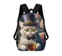 sinyumoney Tea Drinking Cat Mochilas Impresas En 3D Para Niños, Mochila Escolar, Mochila Informal Para Exteriores, Mochila Informal De Moda Para Niños, Lindas Bolsas De Viaje 17inch