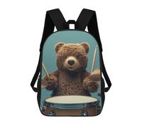 sinyumoney Teddy Bear Drummer Mochila Escolar Infantil De 17 Pulgadas, Impresa En 3D, Estilo Casual, Para Niños, Ideal Para Viajes, Como Mochila Escolar O Para Llevar Libros.
