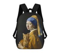 sinyumoney The Girl with A Cat Mochila Escolar Secundaria Informal Para Viajes, Bolsos Escolares Para Adolescentes, Chicas, Chicos, Mujeres Y Hombres 17inch