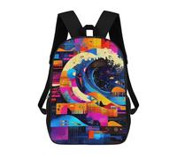 sinyumoney The Great Wave - Geometric Abstraction Mochila, Mochila Infantil, Mochila Escolar Para Estudiantes, Mochila Para Libros, Mochila Escolar Impresa En 3D Para Niños Y Niñas 17inch