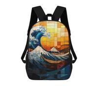sinyumoney The Great Wave Stained Glass Mosaic Artwork Mochila Escolar Ligera Para El Colegio, Mochila Escolar De Día, Mochila Para Libros Para Hombres, Mujeres Y Adolescentes 17inch