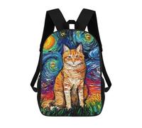sinyumoney The Starry Night Black Cat Mochila De Moda Para Papelería, Impermeable, Informal, Para Hombres, Mujeres Y Adolescentes 17inch