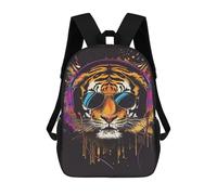 sinyumoney Tiger Headphones Sunglasses Art Print-2 Mochilas Para Niños 17inch Mochila Escolar Mochila Escolar Impresa En 3D Para Niños De Primaria Y Secundaria