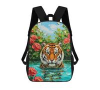 sinyumoney Tiger in Water with Flowers Painting Mochilas Escolares Para Niños Y Niñas, Mochilas Deportivas Informales Para Primaria, Mochilas De Gran Capacidad Para Libros 17inch