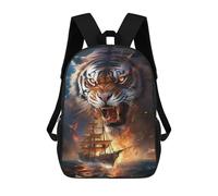 sinyumoney Tiger Ship Storm Ocean Mochila Escolar De 17 Pulgadas Para Adolescentes, Con Estampado 3D, Ajustable Y Con Bolsillos, Ideal Para Niños, Niñas Y Estudiantes.