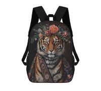 sinyumoney Tiger with Flowers Mochila Escolar Resistente Al Agua Para Computadora, Ideal Para Campus, Actividades Al Aire Libre, Viajes Y Deportes 17inch