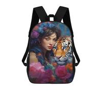 sinyumoney Tiger Woman Flowers Artwork Mochilas Infantiles Mochila Escolar Impresa En 3D Para Niños Mochilas De Viaje Bolsas Para Libros Para Niños 17inch Mochila Escolar