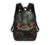 sinyumoney Tigers Playing Poker in The Jungle Mochila Escolar Para Niños, Mochila Escolar Impresa En 3D Para Estudiantes De Primaria Y Secundaria 17inch