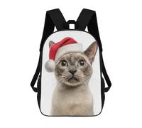 sinyumoney Tonkinese Cat Wearing Santa Hat Mochila Escolar Infantil Impresa En 3D Para Niños, Mochilas De Viaje, Bolsas Para Libros Para Niños Estudiantes De Primaria 17inch