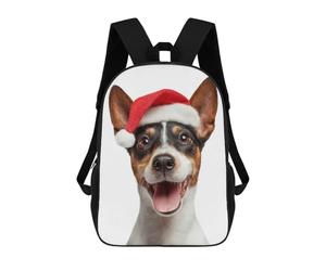 sinyumoney Toy Fox Terrier Dog with Santa Hat Mochila Escolar Infantil Impresa En 3D Para Niños, Mochilas De Viaje De Alta Capacidad, Bolsas Para Libros, Mochila Escolar Infantil 17inch