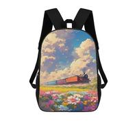 sinyumoney Train Journey Through Flower Fields Mochila Infantil De 17 Pulgadas, Mochila Escolar Con Estampado 3D De Dibujos Animados Para Niños Y Adolescentes.