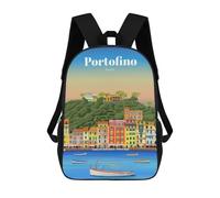sinyumoney Travel to Portofino Mochila Infantil, Mochila Escolar Impresa En 3D, Mochila Para Niños Y Niñas, Mochila Escolar Ajustable Para La Escuela Primaria 17inch