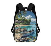 sinyumoney Tropical Beach with Boat And Hut Mochila Infantil, Mochila Escolar Impresa En 3D, Mochila Para Niños Y Niñas, Mochila Escolar Ajustable Para La Escuela Primaria 17inch