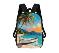 sinyumoney Tropical Beach with Boat And Palm Mochilas Para Niños Mochila Escolar De Moda Mochila Escolar Impresa En 3D Para Niños Estudiantes De Primaria Y Secundaria 17inch