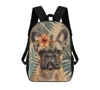 sinyumoney Tropical Bulldog with Hibiscus Flower Mochila Escolar Infantil De 17 Pulgadas, Mochila Escolar Impresa En 3D Para Niños De Primaria Y Secundaria